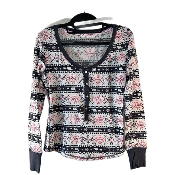 EUC Victoria's Secret Snowflake Thermal Pajamas Grey Pink S - Picture 2 of 11